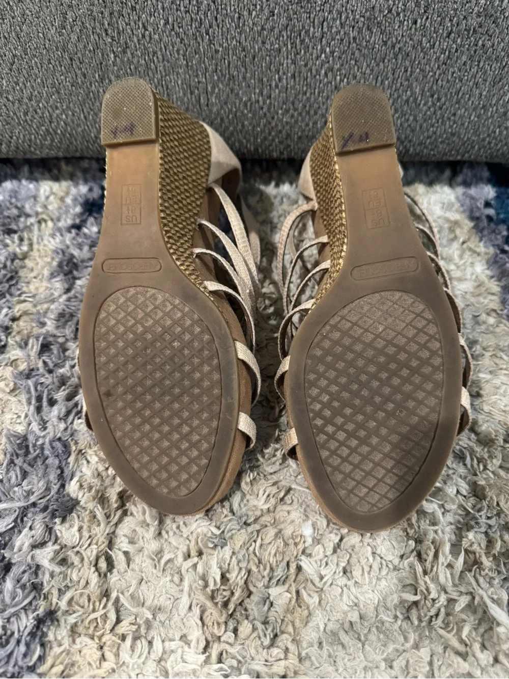 AEROSOLES Beige Metallic Strappy Wedge Sandals